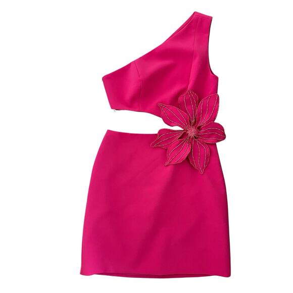 PatBo Flower Appliqué Cut-Out Mini Dress Pink Sz 6 Feminine luxury Designer - Picture 2 of 16